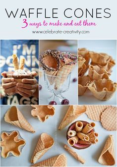 3 Ways to Make and EAT Waffle Cones featured on Ella Claire Inspired. Waffle Cone Recipe, Ella Claire, Cone Dessert, Ice Cream Waffle Cone, Waffle Iron Recipes, Ice Cream Business, Waffle Ice Cream, Homemade Waffles, Waffle Cone