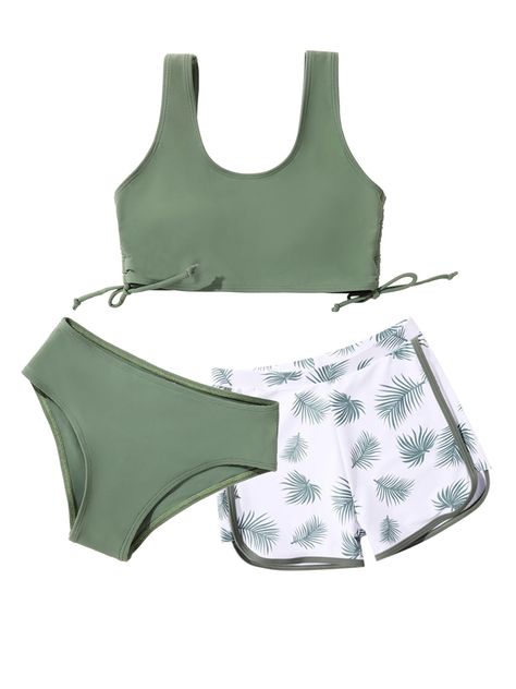 PRICES MAY VARY. SOFT MATERIAL:Made of 82% nylon and 18% spandex,Which is soft,breathable and elastic. 3 PIECES SWIMSUITS:The girls bathing suits come with 2 pieces set and swiming shorts. SIDE LACE-UPS ON TOPS:the bikini tops are designed with side lace-ups,easy to adjust the wearing suitability.The girls swim suits are more likely to provide safe and moderate coverage,to make girls more generous and decent. OCCASION:The girls bathing suits are suitable for beach, vacation, swimming, surfing, e Summer Bathing Suits For Teens, Cute Swimming Suits For Teenagers, Cute Swimsuits For Teens Bikinis, Cute Swimsuits For Teens, Swimsuits With Shorts, Sporty Bathing Suits, Pretty Swimsuits, Girls Pad