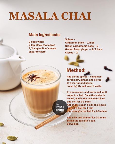 How To Make Masala Chai, Chai Recipe Indian, Masala Chai Recipe, Teh Tarik, Indian Chai, Chai Tea Recipe, Tea Drink Recipes, Black Tea Leaves, Chai Recipe