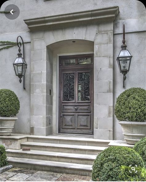 Entrance Planters, Dan Carithers, Outdoor Porch Lights, French Estate, French Doors Patio, Casas Coloniales, Gas Lights, Front Entrance, French Doors Interior