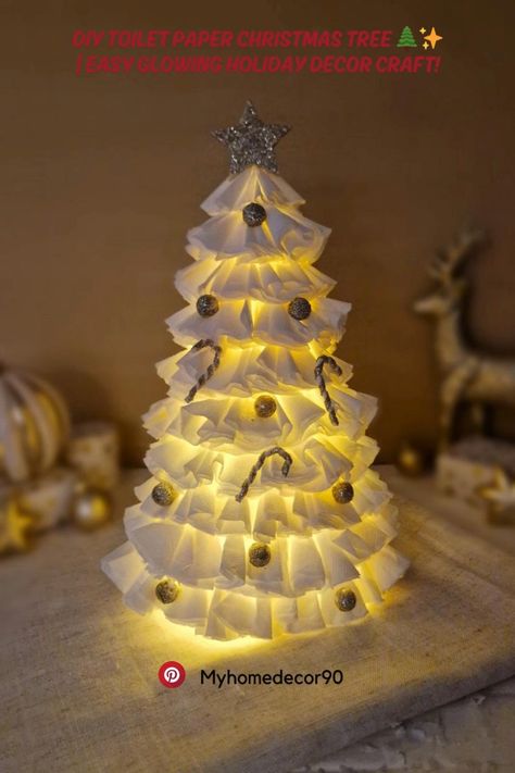 Create a glowing Christmas tree from simple toilet paper rolls! 🌲✨ This DIY is an easy way to add charm and coziness to your holiday decor this season. Perfect for family crafting time! ❄️🎄 #DIYChristmasDecor #HolidayCrafts #CozyChristmas Toilet Paper Christmas Trees, Christmas Decorations Toilet Paper Rolls, Christmas Decor With Toilet Paper Rolls, Diy Christmas Decorations Toilet Rolls, Christmas Decorations With Toilet Rolls, Toilet Paper Roll Christmas Decorations, Christmas Craft With Toilet Paper Rolls, Toilet Roll Christmas Decorations, Toilet Paper Roll Tree