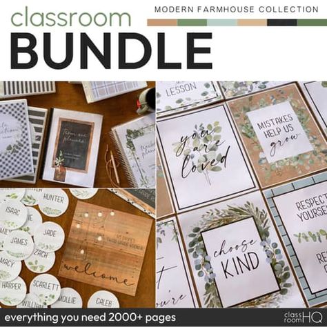 Botanical Greenery Theme Classroom Decor BUNDLE | MODERN FARMHOUSE Modern Farmhouse Classroom Decor, Modern Farmhouse Classroom, Birthday Display In Classroom, Classroom Bunting, Farmhouse Classroom Decor, Farmhouse Classroom, Farmhouse Books, Classroom Decor Bundle, Birthday Display