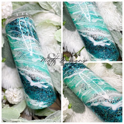 Teal Epoxy Tumbler, Teal Glitter Tumbler, Blue Epoxy Tumbler, Cup Designs Tumbler, Glitter Cups Tumblers, Epoxy Tumbler Designs, Popular Tumbler Designs, Epoxy Tumbler Ideas, Milky Way Tumbler