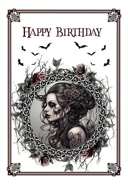 Gothic Horror Alternative Birthday Card by PicklesCabinet | Redbubble Gothic Birthday Cards Handmade, Gothic Birthday Card, Goth Male, Free Cards, Happy Birthday Greeting Card, Gothic Horror, Happy Birthday Fun, Birthday Cards For Men, Gold Art