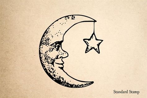 Moon Star Tattoo, 4 Drawing, Moon Man, Journal Techniques, Graffiti Lettering Fonts, Sketching Ideas, Moon Crescent, Vintage Moon, Moon Drawing