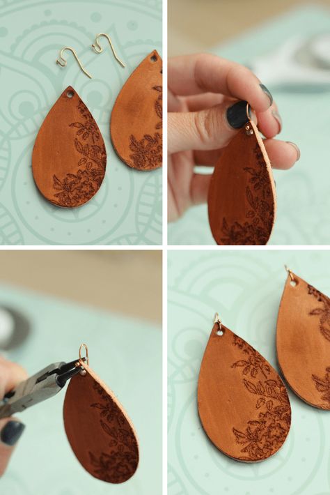 Circuit Leather Earrings, Embossing Leather With Cricut Maker, Embossed Leather Earrings, How To Make Leather Earrings, Cricut Leather Earrings, Leather Accessories Diy, Cricut Leather, Fish Hook Jewelry, Cricut Earrings