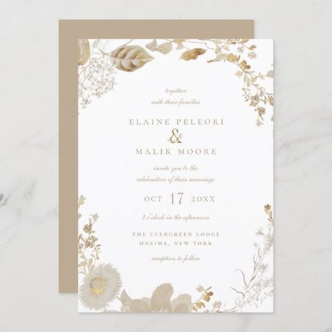 Opulent Gilded Garden Wedding Invitation White And Beige Background, Christian Wedding Cards, Royal Wedding Invitation, Garden Wedding Invitation, Monochromatic Design, Wedding Invitation Background, Garden Wedding Invitations, Foliage Wedding, Invitation Background