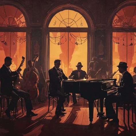 Limited Edition Print in downloadable format Speakeasy Jazz Night Digital Art Download Step back in time to the heart of the Jazz Age with this exclusive, one-of-a-kind art deco digital print. Capturing the energy and soul of a 1920s jazz club, this silhouette artwork showcases musicians in full swing and the intoxicating ambiance of the era. Key Features: Unique & Exclusive: This is a limited edition print, numbered 1/1, making it a truly special addition to any art collection. Art Deco Eleganc 90s Jazz Aesthetic, 1920 Jazz Club, 1940s Jazz Aesthetic, Art Deco Nightclub, Big Band Jazz Aesthetic, Jazz In New Orleans, Old Jazz Club, 1920s Jazz Bar Aesthetic, Cozy Jazz Aesthetic