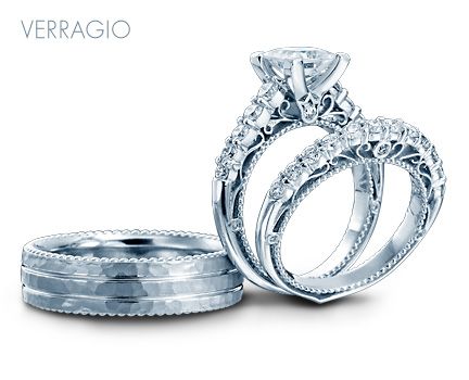 Verragio Bridal Trio with engagement ring and wedding rings from the Venetian Collection. Available at #aejewelers Disney Princess Wedding, Groom Ring, Fine Engagement Rings, Silver Wedding Rings, Beautiful Engagement Rings, Cute Rings, One Ring, Designer Engagement Rings, Diamond Solitaire