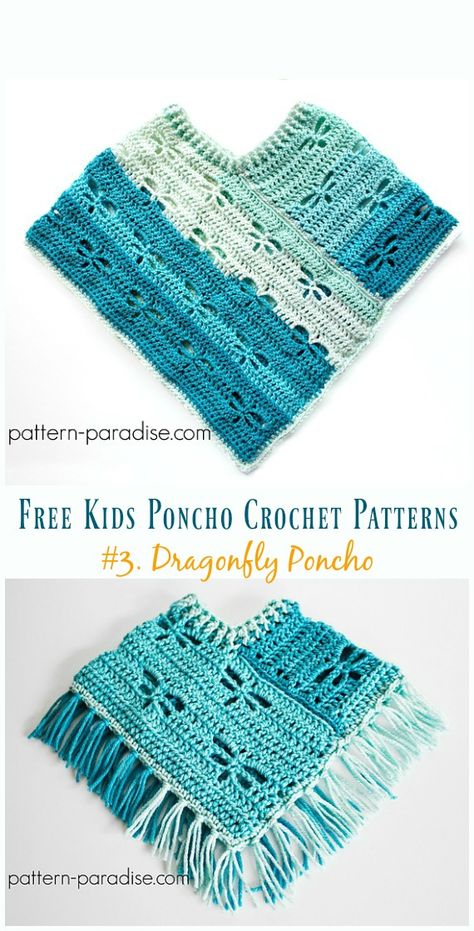 Dragonfly Poncho Free Crochet Pattern - Free Kids #Poncho; #Crochet Patterns Crochet Poncho Patterns Kids, Crochet Poncho Kids, Crochet Baby Poncho, Crochet Poncho Free Pattern, Poncho Crochet, شال كروشيه, Kids Poncho, Crochet Toddler, Crochet Poncho Patterns