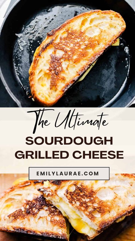 Treat your inner child with this Sourdough Grilled Cheese! This upgraded version of the nostalgic sandwich features a blend of rich cheeses between two slices of buttery sourdough. Perfect for snacks, lunch, and dinner. Sourdough Grilled Cheese, Sandwich Video, Grilled Ham And Cheese, Sourdough Bread Sandwiches, Making Grilled Cheese, Gourmet Grilled Cheese, Roasted Cauliflower Soup, Sourdough Sandwich, Best Grilled Cheese