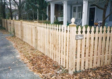 French Gothic Picket Fence, Gothic Fence Ideas, Gothic Fence, Front Yard Patio, French Gothic, Fence Pickets, Yard Fence, Post Caps, Timber Fencing