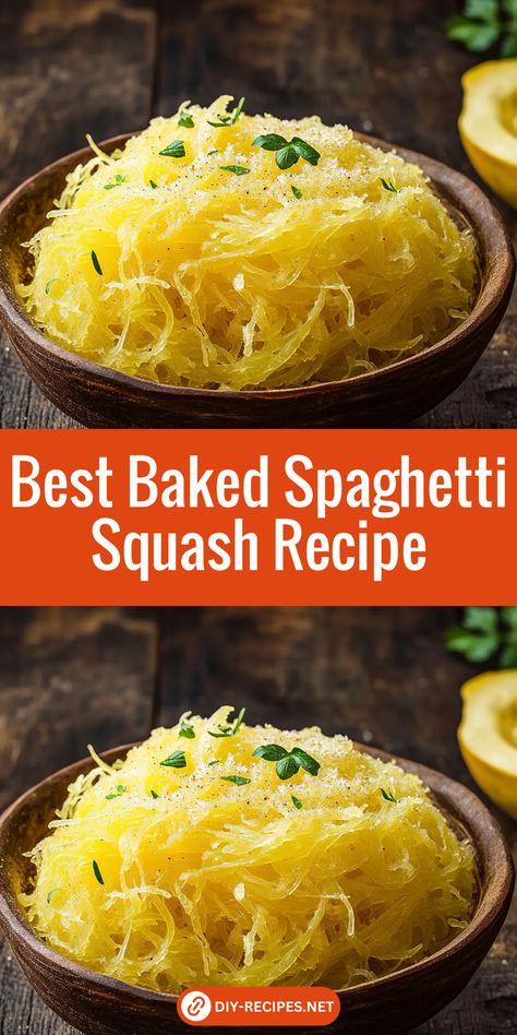 Learn the easiest way to bake spaghetti squash. A perfect healthy dish tossed with butter for a comforting meal everyone will love. Spaghetti Squash Spaghetti Bake, Recipes For Spaghetti Squash Easy, Seasoned Spaghetti Squash, Best Way To Make Spaghetti Squash, Baking A Spaghetti Squash, Recipe For Spaghetti Squash, How To Bake Spaghetti Squash, Spaghetti Squash In Oven, How To Bake Spaghetti Squash Recipes