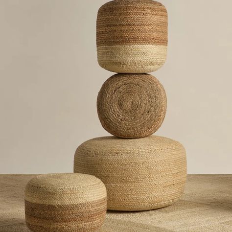 Teele Upholstered Pouf by Sand & Stable - Wayfair Rattan Pouf, Round Pouf Ottoman, Jute Design, Jaipur Rugs, Poufs & Ottomans, Jaipur Living, Ottoman In Living Room, Pouf Ottoman, Birch Lane