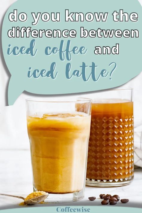 Confused by the difference between an iced latte and iced coffee? They are quite different cold coffee dinks and we cover all of the differences here in our iced latte vs iced coffee comparison | iced coffee vs iced latte | what is an iced latte | coffee drinks and recipes | coffee brewing guides | how to make coffee Caribou Coffee Drinks, Alcoholic Coffee Drinks, Diy Coffee Drinks, Healthy Coffee Drinks, Hot Coffee Drinks, Cold Brew Coffee Recipe, Best Iced Coffee, Coffee Milkshake, Caribou Coffee