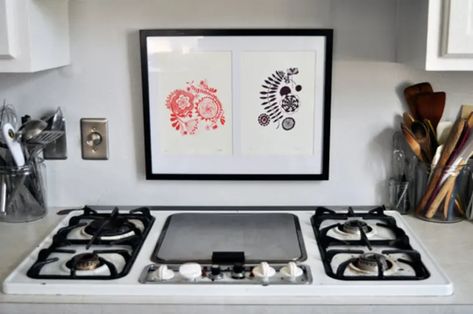 Kitchen Painting Art, Art In The Kitchen, Framed Recipes, Stove Decor, Nature Paint, Stove Backsplash, Rental Kitchen, Kitchen Artwork, Fruit Wall Art