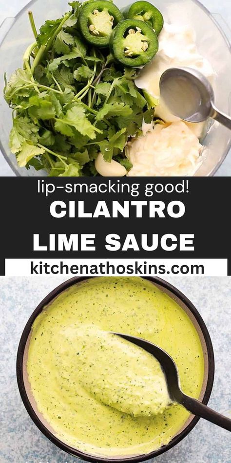 This Cilantro Sauce is unbelievably addicting! Made in under 5 minutes it is creamy, spicy, tangy with a subtle bite from garlic, full of flavor and elevates any Mexican dish! Cilantro Jalapeno Sauce, Cilantro Sauce Recipe, Lime Sauce Recipe, Mexican Sauce Recipes, Healthy Dressings, Cilantro Garlic Sauce, Vegetarian Lettuce Wraps, Cilantro Recipes, Dressing Salad