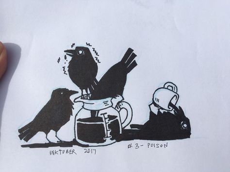 Inktober Day 3! Coffee isn't really poison (it's life blood)    #inktober #inktober2017 #crow #raven #illustration #coffee #funny Crow And Raven, Raven Illustration, Crows Art, Crow Pictures, Crows Drawing, 3 Coffee, Coffee Funny, Crow Art, Coffee Drawing