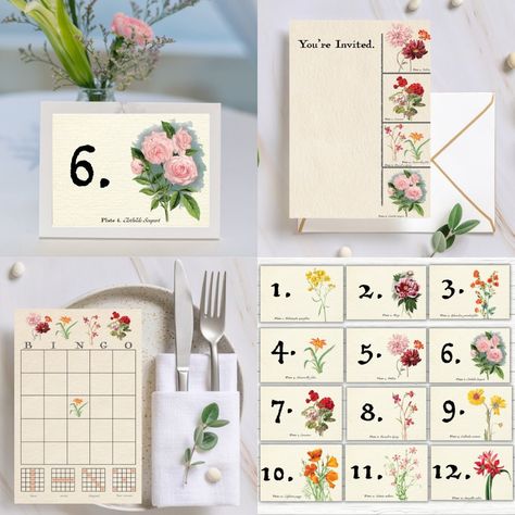 Peach Bridal Showers, Blank Bingo Cards, Illustration Botanique Vintage, Shower Games Bridal, Wildflower Bridal Shower, Birthday Goals, Blank Sign, Blank Tags, Flower Meanings