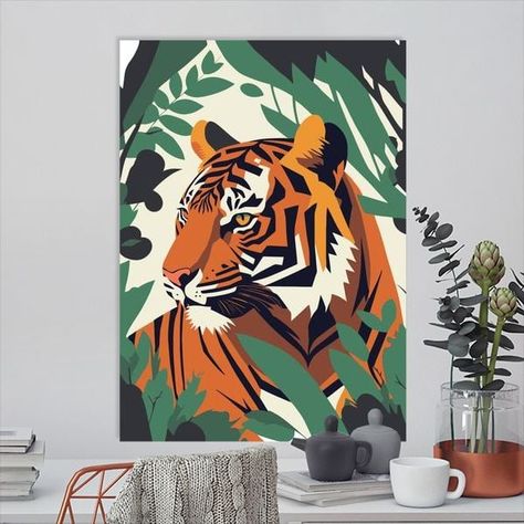 Displate is a one-of-a-kind metal poster designed to capture your unique passions. Sturdy, magnet mounted, and durable – not to mention easy on the eyes! Tiger Art Illustration, Animal Design Illustration, Tiger Portrait, Paint Abstract, Conceptual Painting, Portrait Cartoon, Cartoon Posters, Tiger Art, Mini Canvas Art