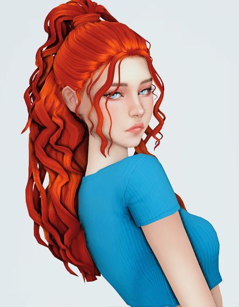 Sims 4 Cc Hair Female Bangs, Sims 4 Cc Red Hair, The Kunstwollen, Long Messy Hair, Ts4 Hair, Sims 4 Anime, Sims Builds, Time To Rest, Red Curly Hair