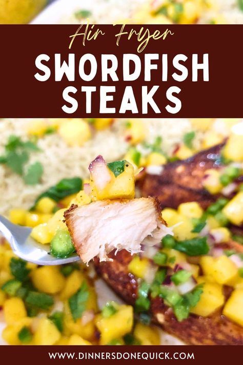 Ready for a seafood sensation like no other? Dive into my latest recipe on how to perfectly cook swordfish steak in your air fryer. Juicy and oh-so-delicious - you won't believe how easy it is! #DinnersDoneQuick #SwordfishSteakRecipe #HowtoCookSwordfishSteaks #SwordfishSteak #CookingSwordfishSteak #SwordfishSteakAirFryer #HowtoCookaSwordfishSteak #SwordfishSteakRecipeAirFryer #AirFryerSwordfishSteak #BlackenedSwordfishSteakRecipe #AirFryerFishRecipes #FishinAirFryer Oven Baked Swordfish Steak Recipe, Air Fryer Swordfish Recipes, Air Fryer Swordfish, Swordfish Steak Recipe, Steak In The Air Fryer, Baked Swordfish, Air Fryer Fish Recipes, Swordfish Steak, Swordfish Recipes