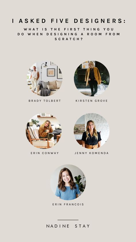 I asked 5 interior designers: "What is the first thing you do when designing a room from scratch?" Interior design tips from 5 expert designers and bloggers. How to design a room with a blank slate. Interior Design 101. Design interviews with Nadine Stay. #interiordesigner #designblog #interiortips #designadvice #design101 #homeinspiraiton Interior Designer About Me Page, Interior Design Style Guide, Interior Design Tips For Beginners, Bespoke Interior Design, Interior Designer Profile Picture, Interior Design Tips Cheat Sheets, Slate Interior Design, Interior Design 101, Slate Interior