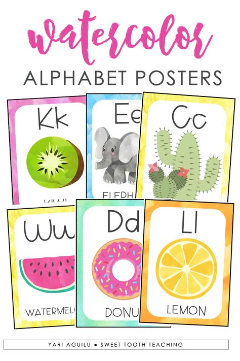 Make your colorful classroom decor dreams come true with these gorgeous watercolor alphabet posters! Includes print and script alphabet. Can be used for a colorful bulletin board or to hang over your board. Possibilities are endless! This is a part of the fruity and tropical classroom decor pack. Tropical Classroom Decor, Watercolor Classroom Decor, Colorful Classroom Decor, Posters Colorful, Tropical Classroom, Colorful Bulletin Boards, Classroom Designs, Watercolor Classroom, Watercolor Alphabet