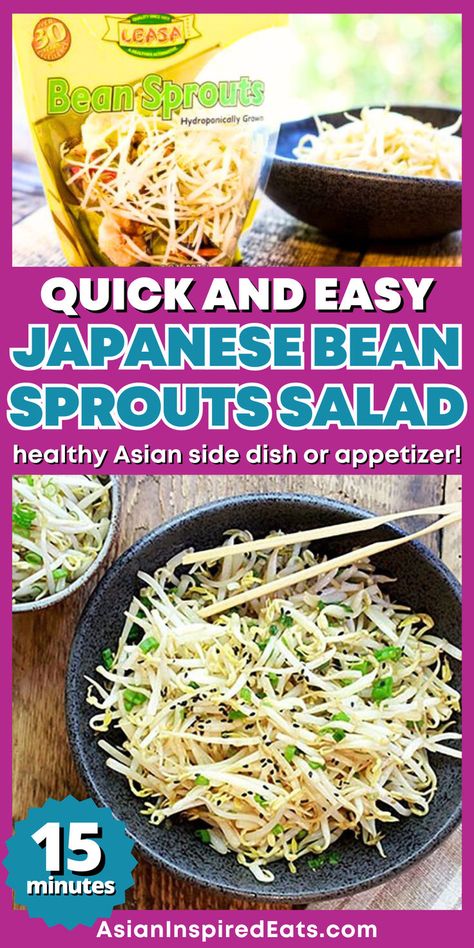 a bpwl of sprouts with chopstick and green onions Bean Sprouts Salad, Asian Food Appetizers, Bean Sprout Salad, Easy Mongolian Beef, Japanese Side Dish, Delicious Banana Bread Recipe, Asian Appetizers, Asian Side Dishes, Healthy Asian