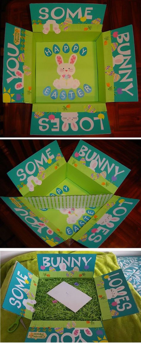 Some Bunny Loves You - Easter care package with a white picket fence divider. Filled half the box for my daughter and filled the other half for her college roommate then covered everything with green Easter grass. Easter Care Package Kids, Easter Boxes Care Packages, Easter Care Package College, Green Care Package, Easter Care Package, Missionary Care Packages, Deployment Care Packages, Party College, Military Care Package