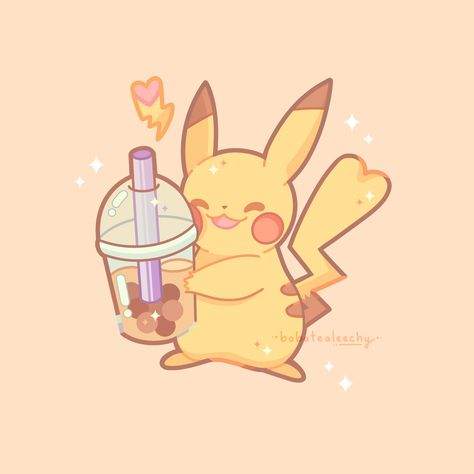 Pikachu Cute, Cute Pfp, Bubble Tea, Digital Artwork, Background Images, Pikachu, Pokemon, Tea, Things To Sell