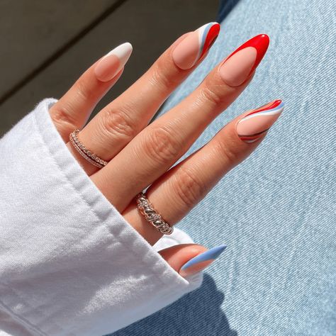 25 Fourth of July Nail Ideas That Are Actually Chic July Almond Nails, White Red Nails, Red French Manicure, Easter Nails Easy, Vibrant Nail Colors, Patriotic Nails Design, Holiday Themed Nails, New Nail Art Design, Fourth Of July Nails