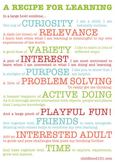 A Recipe for Learning - what is important to the learning of young children? - Childhood101 Early Childhood Quotes, Childhood Quotes, Learning Stories, Learning Poster, Teaching Quotes, Childhood Development, Learning Quotes, Play Based Learning, Teacher Quotes