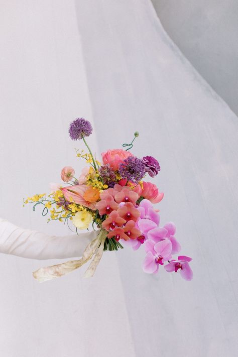 Retro Nyc, Twa Hotel, Colorful Bridal Bouquet, Colorful Wedding Bouquet, Jfk Airport, Nyc Elopement, Secret Garden Wedding, Hand Bouquet, Colorful Bouquet