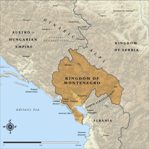 Map of the Kingdom of Montenegro in 1914 | NZ History Montenegro Map, Nz History, Austro Hungarian, Photo Maps, Today In History, Adriatic Sea, Dubrovnik, Albania, Serbia