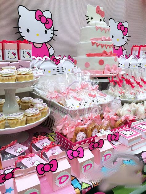 Hello Kitty Birthday Party Ideas Cake, Hello Kitty Birthday Decorations, Sanrio Party, Hello Kitty Birthday Theme, Hello Kitty Theme Party, Hello Kitty Birthday Cake, Birthday Theme Decoration, 17th Birthday Ideas, Hello Kitty Birthday Party