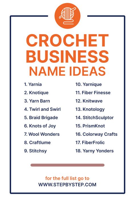 Weave your success with these charming and catchy crochet business name ideas! Perfect for attracting yarn lovers and craft enthusiasts. Crochet Business Instagram, Crochet Brand Name Ideas, Craft Names For Business Ideas, Crochet Small Business Ideas, Crochet Names Ideas, Embroidery Business Names, Buisness Name Ideas, Catchy Business Name Ideas, Yarn Business