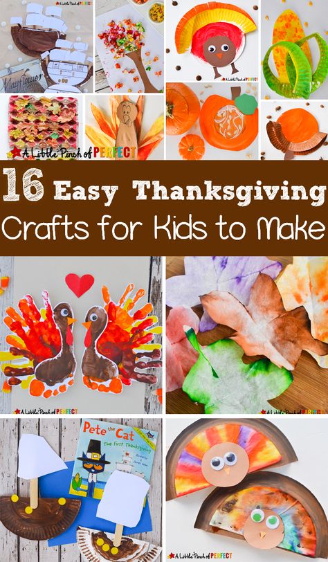 16 Easy Thanksgiving Crafts for Kids to Make this Fall: Easy craft ideas including turkeys, Mayflowers, Native Americans, fall trees, pumpkins, and more. (preschool, kindergarten, first grade) Easy Thanksgiving Crafts For Kids, Thanksgiving Crafts For Toddlers, Easy Thanksgiving Crafts, Thanksgiving Preschool, Easy Craft Ideas, Fall Trees, Thanksgiving Art, Thanksgiving Crafts For Kids, Thanksgiving Theme