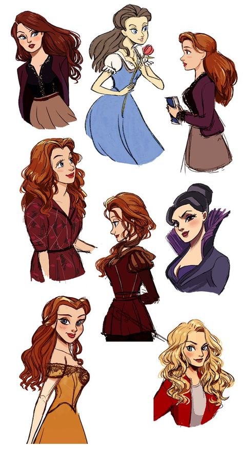 OUAT ladies by Vestergaard Belle Fanart, Ouat Fanart, Emma And Regina, Disneysea Tokyo, Once Upon A Time Funny, Once Up A Time, Movies And Series, Captain Swan, Evil Queen