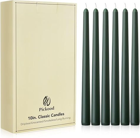 Amazon.com: Pickood New Burning Formula Unscented Dripless 10-Inch Taper Candles Set of 12 - Dark Green, for Wedding, Dinner - Smokeless, Long Burning - Hand Poured, Colored Tall Candlesticks - Verde Oscuro : Home & Kitchen Tall Candlesticks, Wedding Dinner, Taper Candles, Hand Poured, Dark Green, Candles, Green