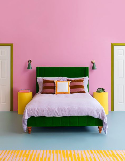 Pink Mosque, Pink Painted Walls, Yellow Paint Colors, Wall Color Combination, Pink Paint Colors, Paint Colour, Bright Pastels, Pink Paint, Bedroom Paint