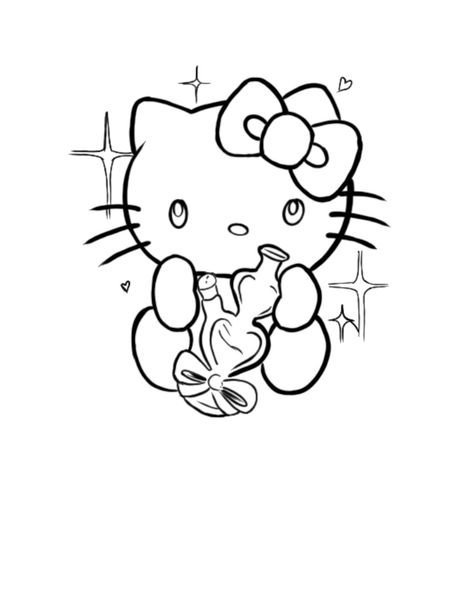 American Traditional Hello Kitty Tattoo, Cool Trippy Drawings Easy, Hello Kitty Tattoo Ideas Design, Hello Kitty Outline, Hello Kitty Tattoo Design, Tattoo Stencil Designs, Album Artwork Cover Art, Trippy Iphone Wallpaper, Hello Kitty Tattoos