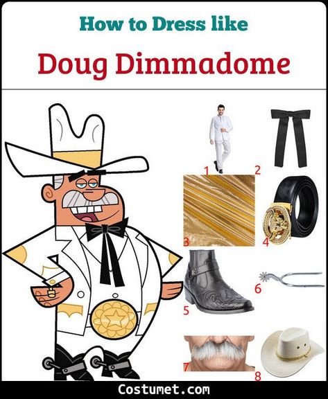 Doug Dimmadome (The Fairly OddParents) Costume for Cosplay & Halloween Doug Dimmadome Costume, Fairly Oddparents Costume, Doug Dimmadome, White Cowboy Hat, Gold Buckle Belt, Fairly Oddparents, The Fairly Oddparents, Costume For Halloween, White Suit