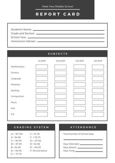 Report Card Template Middle School (2) - TEMPLATES EXAMPLE | TEMPLATES EXAMPLE School Report Card Design, Report Card Design, School Report Card Template, School Report Card, Homeschool Middle School, Progress Report Template, Real Fake, Report Card Template, Incident Report