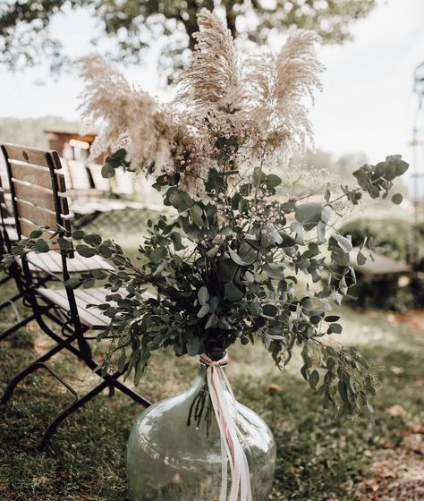 Eucalyptus And Pampas Grass Wedding Arch, Pampas And Eucalyptus Wedding, Eucalyptus And Pampas Grass Wedding, Picnic Decor, Shelf Light, Boho Wedding Ceremony, Green Centerpieces, Green Wedding Flowers, Fairytale Aesthetic