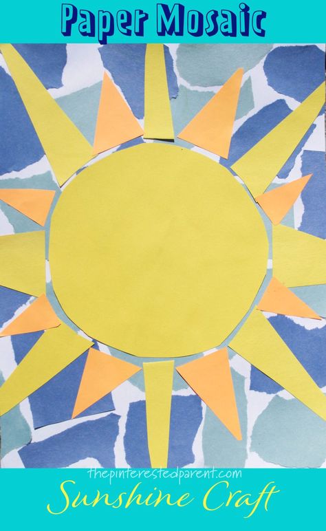 Mosaic Sunshine Craft for Kids – The Pinterested Parent Sunshine Art Preschool, Sun Art Kindergarten, Sunshine Art For Kids, Sunshine Crafts For Preschoolers, Sunshine Crafts For Kids, June Art Projects For Kids, Sun Art Projects For Kids, Sun Art For Kids, June Crafts For Kids