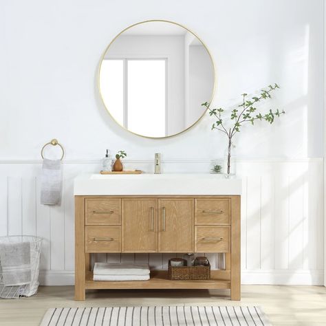 Vera Bath Vanity with Integrated Stone Sink Top without Mirror - On Sale - Bed Bath & Beyond - 39880204 Integrated Stone Sink, Vera Series, Engineered Stone Countertops, White Countertop, Composite Sink, Farmhouse Bathroom Vanity, Modern Tops, Stone Sink, Bathroom Vanities For Sale