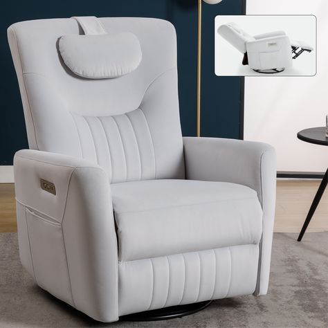 The smooth and gentle 270 degree swivel does not make the chair stiff when used; The 110-155degree recliner can satisfy you in various situation such as sitting and reading and watching TV, lying down, and resting; It also offers a gentle rocking… Rocking Recliner, Swivel Rocker Recliner Chair, Swivel Recliner Chairs, High Quality Sofas, Power Recliner Chair, Neck Support Pillow, Chair Swivel, Recliner Chairs, Quality Sofas