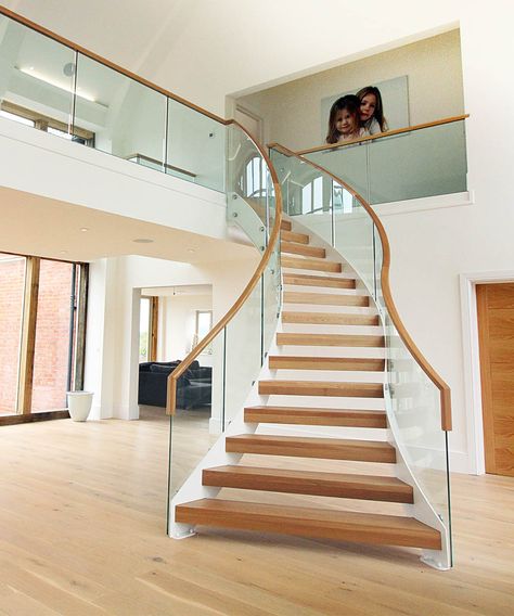 Home - First Step Designs Apartment Stairs, Round Stairs, Bespoke Staircases, Glass Stairs, Wood Staircase, Wood Steps, Glass Staircase, Stair Case, Home Stairs Design