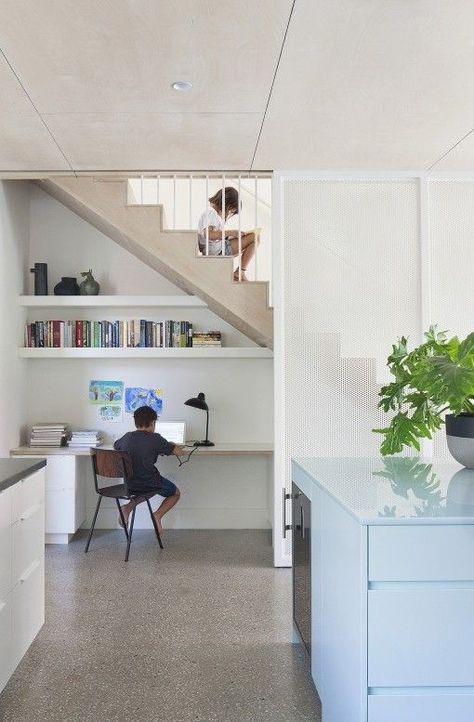 Design Under Stairs, Desk Under Stairs, Office Under Stairs, Shelves Under Stairs, Stairs Photography, Study Table Design, Clare Cousins, Gable House, Study Table Designs